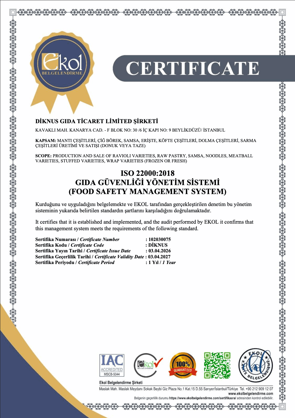 Üretim Belgesi
(buraya fotoğraf ekleyin)